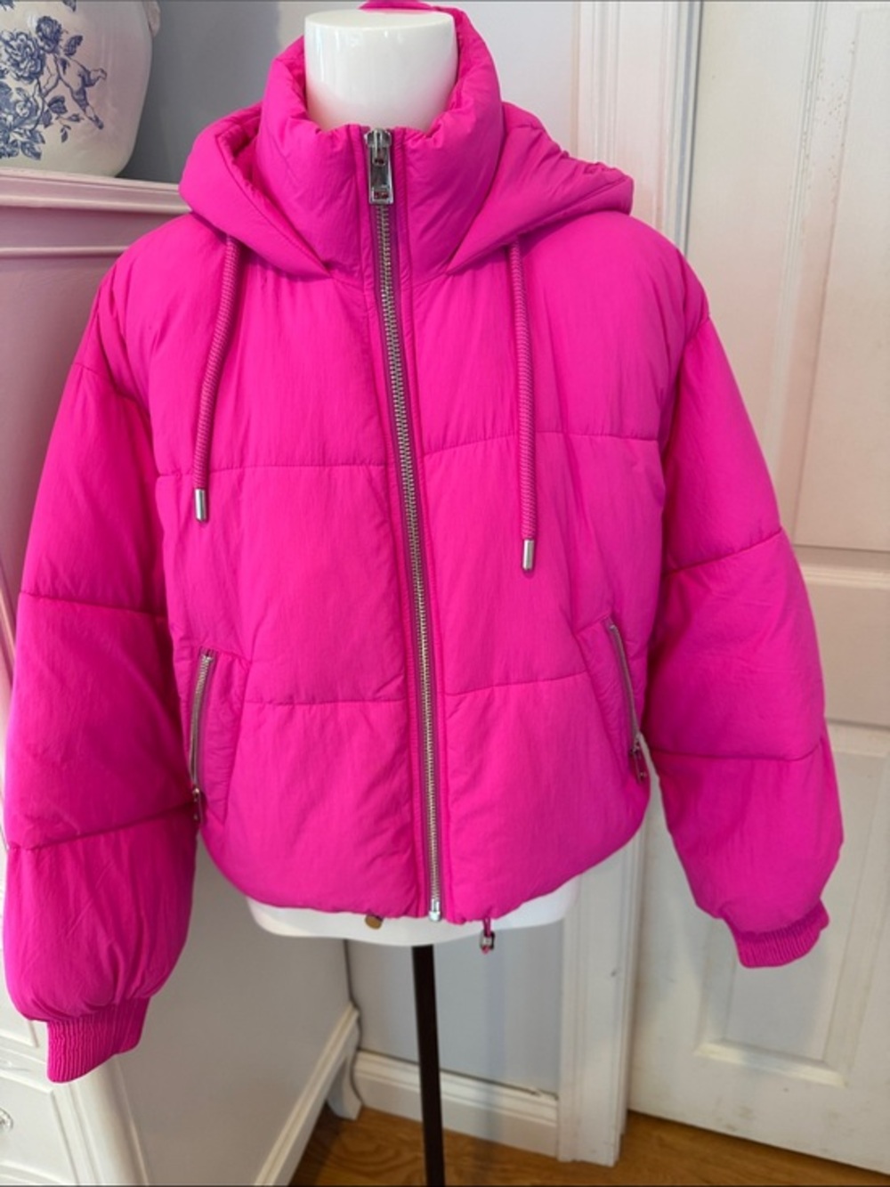 Bright Pink Hooded Puffer Jacket